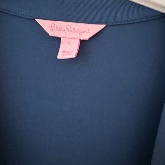 Lilly Pulitzer Blue Faux Wrap Midi Dress L | Long Sleeve Stretch Jersey - Picture 5 of 9